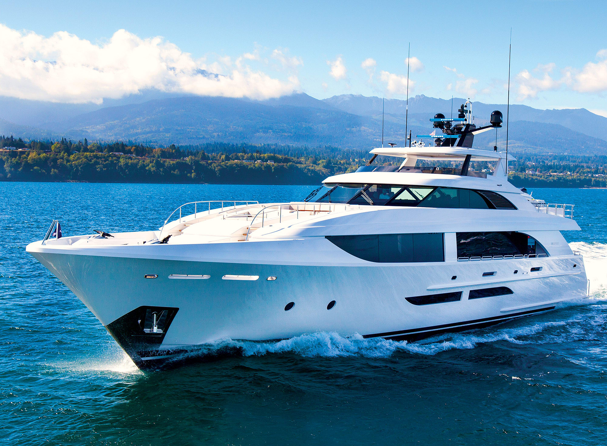 Westport 125 motor yacht at anchor